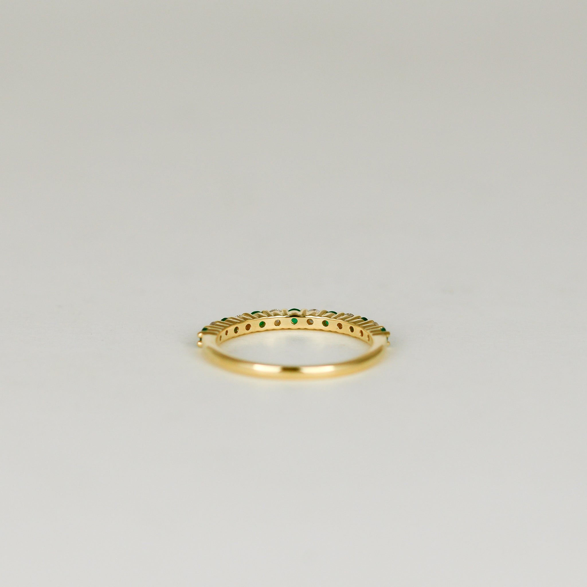 18ct Yellow Gold 0.20ct Round Emerald and Diamond Half Eternity Ring