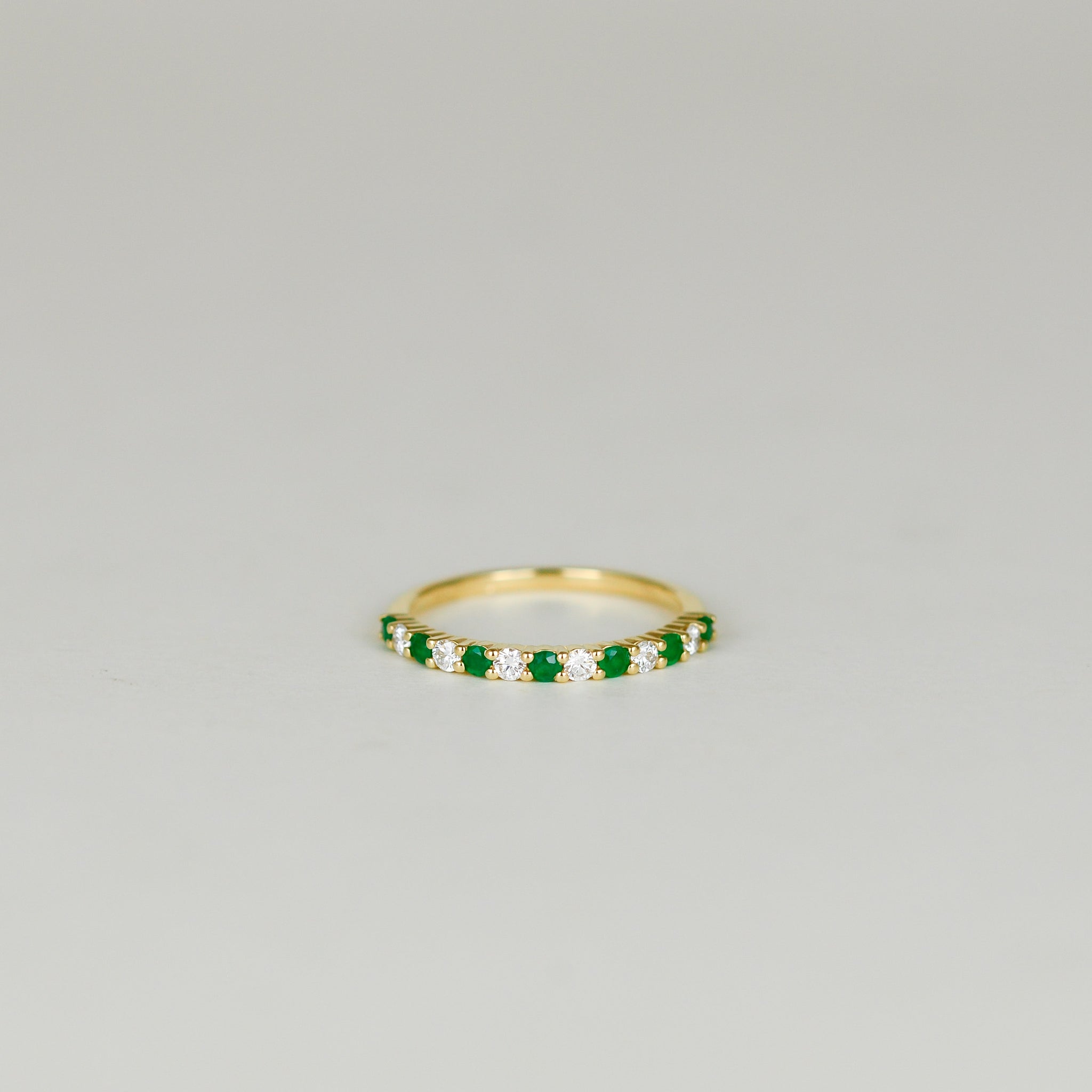 18ct Yellow Gold 0.20ct Round Emerald and Diamond Half Eternity Ring