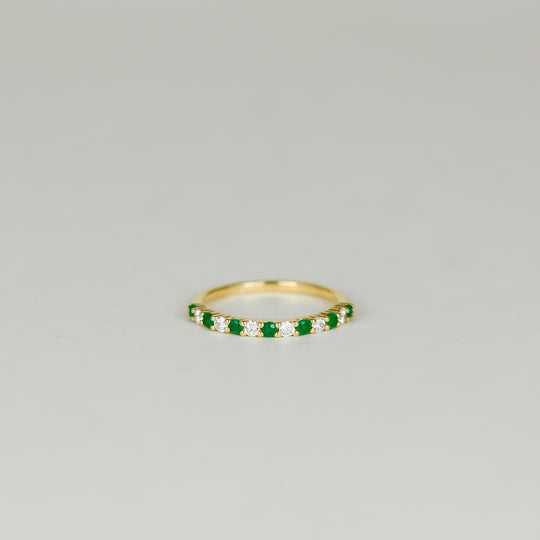 18ct Yellow Gold 0.20ct Round Emerald and Diamond Half Eternity Ring
