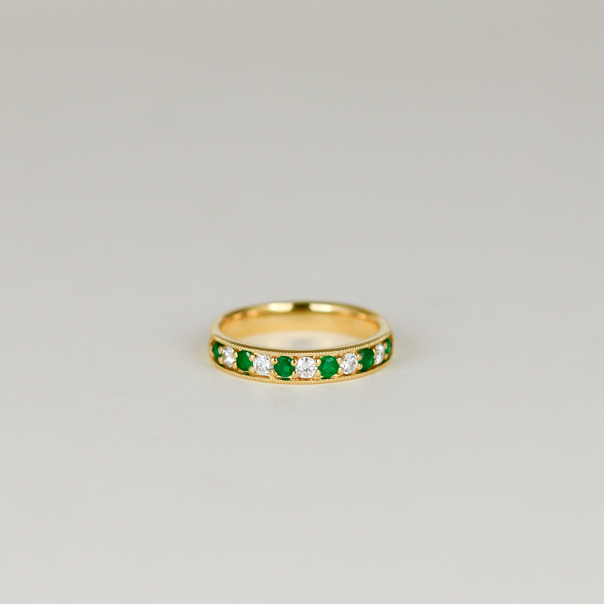 9ct Yellow Gold 0.28ct Round Emerald and Diamond Half Eternity Ring