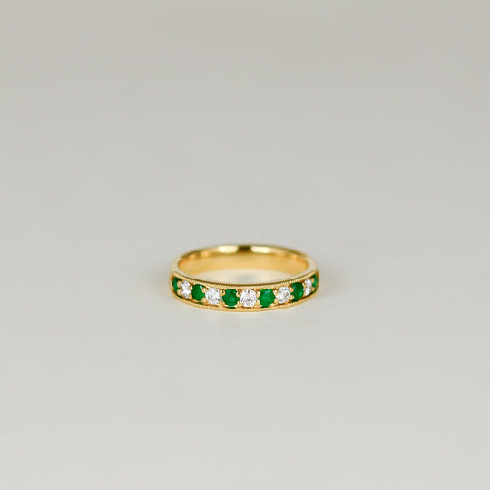 18ct Yellow Gold 0.28ct Round Emerald and Diamond Half Eternity Ring
