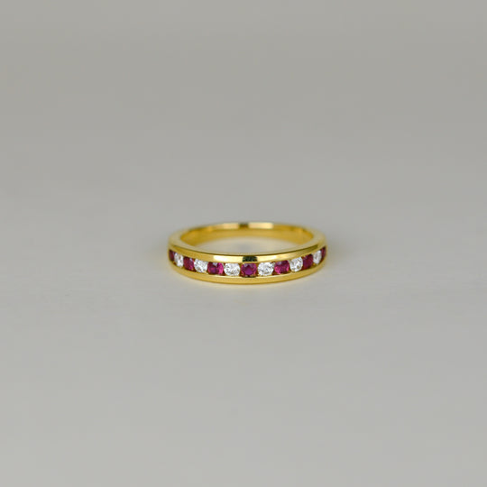 18ct Yellow Gold 0.28ct Round Ruby and Diamond Channel-Set Half Eternity Ring