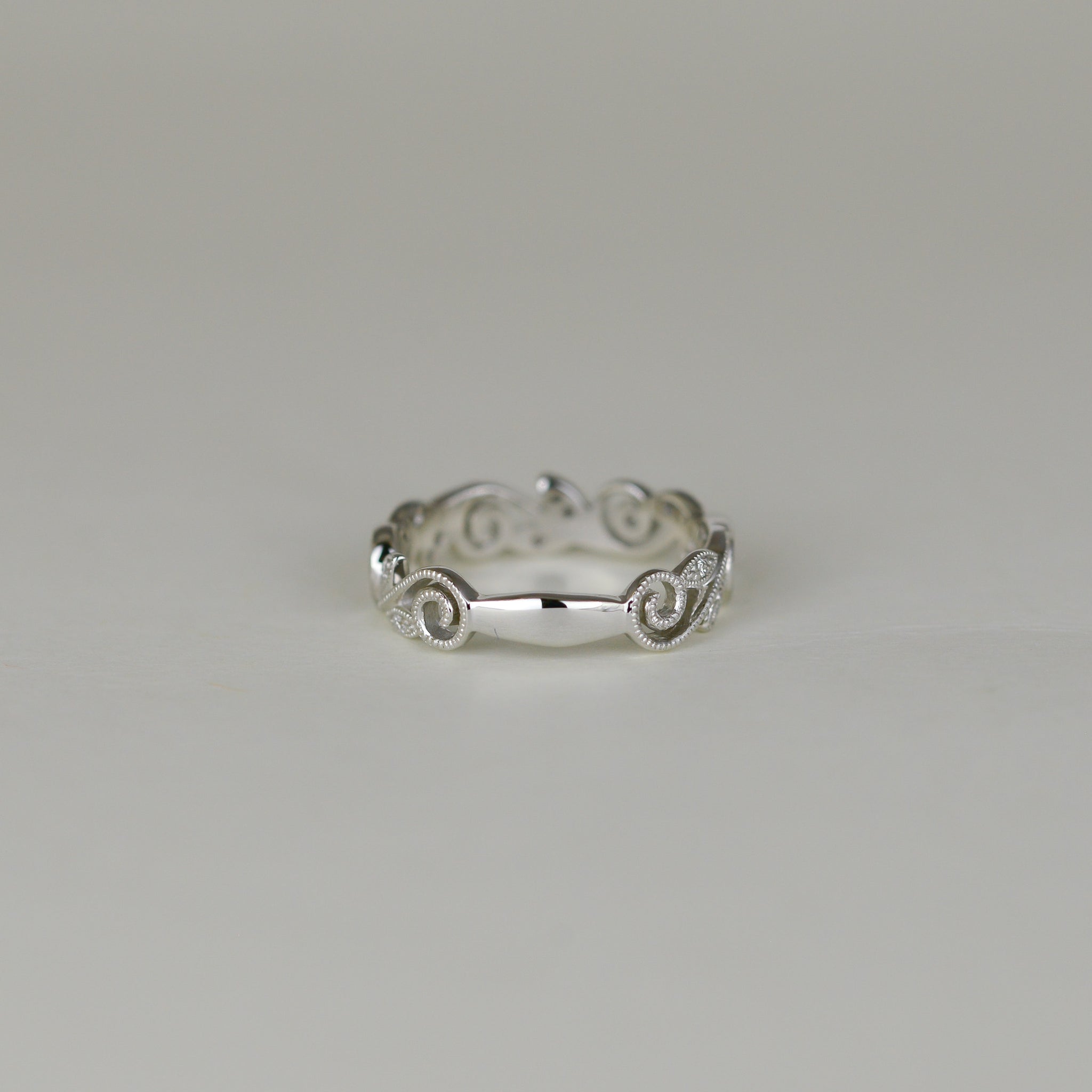 18ct White Gold 0.08ct Scroll & Leaf Eternity Ring