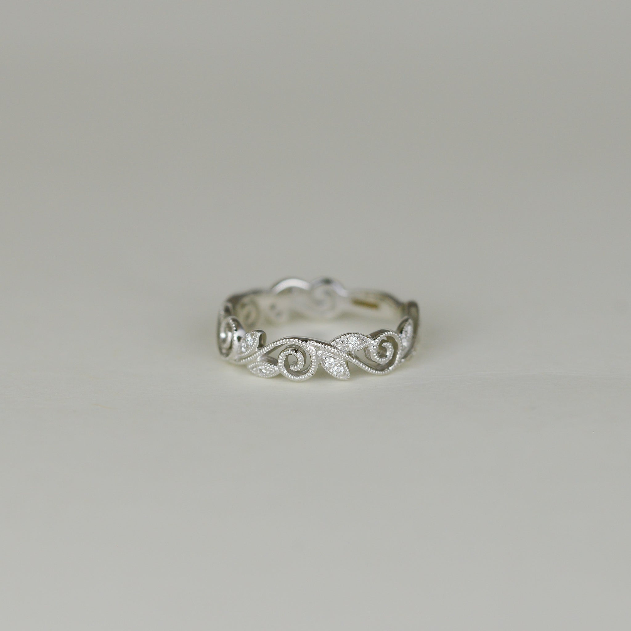 18ct White Gold 0.08ct Scroll & Leaf Eternity Ring