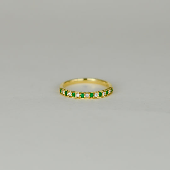 18ct Yellow Gold 0.14ct Round Emerald and Diamond Half Eternity Ring