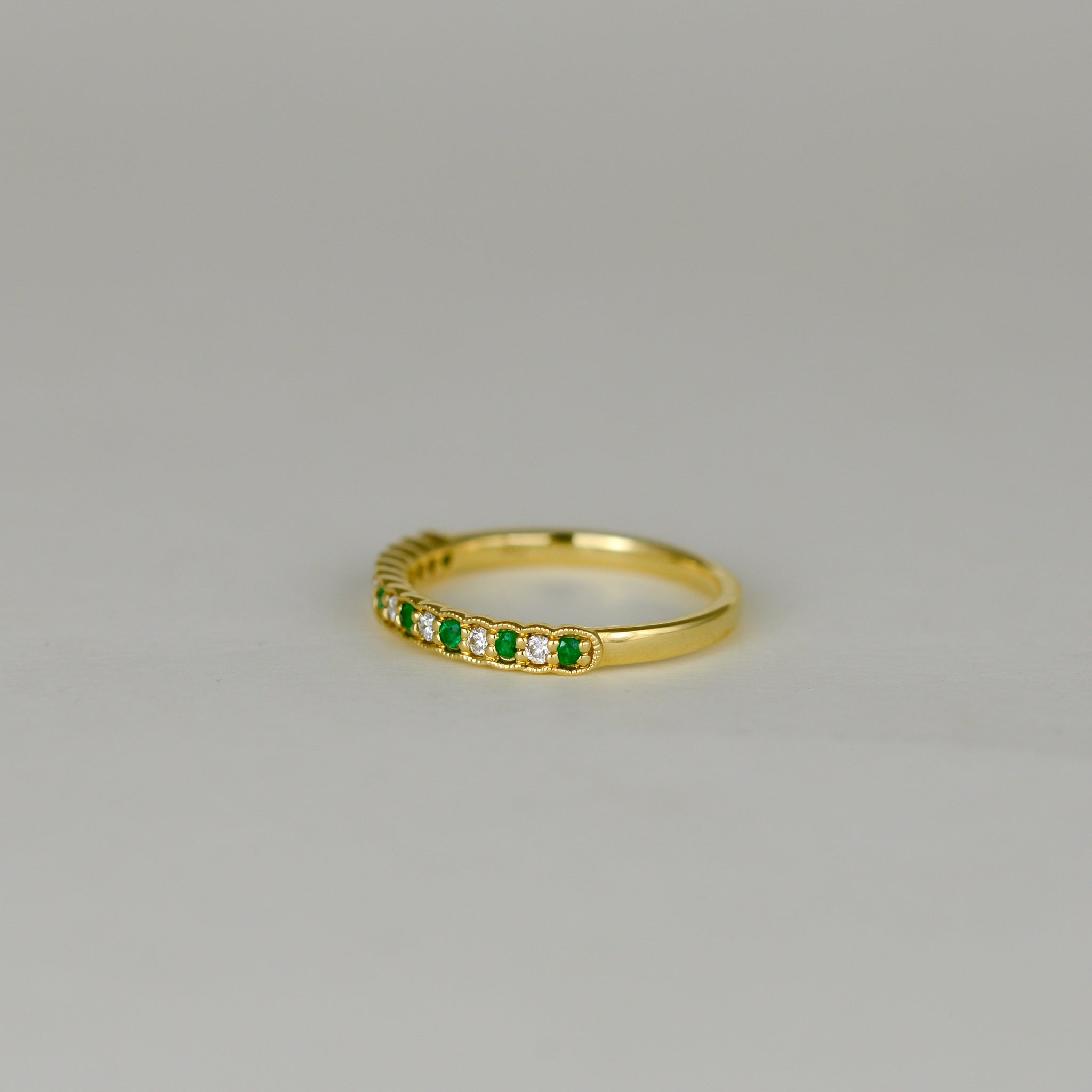 18ct Yellow Gold 0.14ct Round Emerald and Diamond Half Eternity Ring