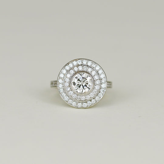 18ct White Gold 1.04ct Brilliant Cut Tiered Diamond Halo Ring
