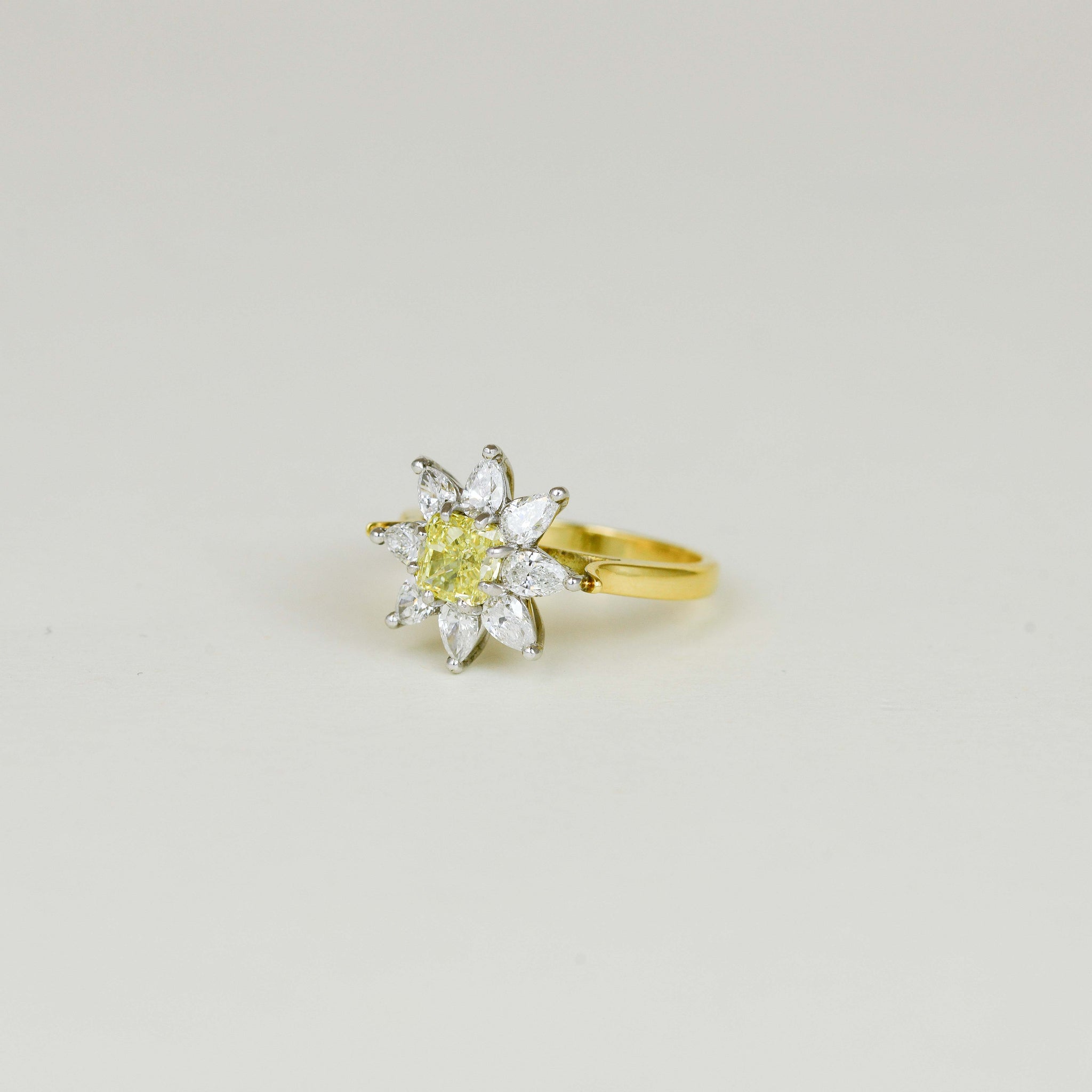 18ct Yellow and White Gold 0.90ct Yellow Diamond Cluster Ring