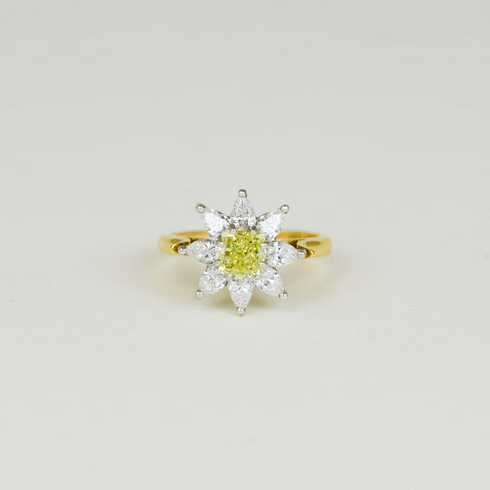 18ct Yellow and White Gold 0.90ct Yellow Diamond Cluster Ring