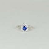 Platinum 0.66ct Pear Tanzanite and Diamond Cluster Ring