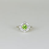 Platinum 1.08ct Cushion Peridot and Diamond Dress Ring