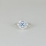 Platinum 1.01ct Cushion Aquamarine and Diamond Cluster Ring