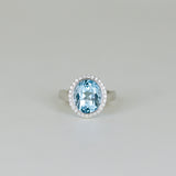 9ct White Gold 6.49ct Oval Blue Topaz and Diamond Dress Ring