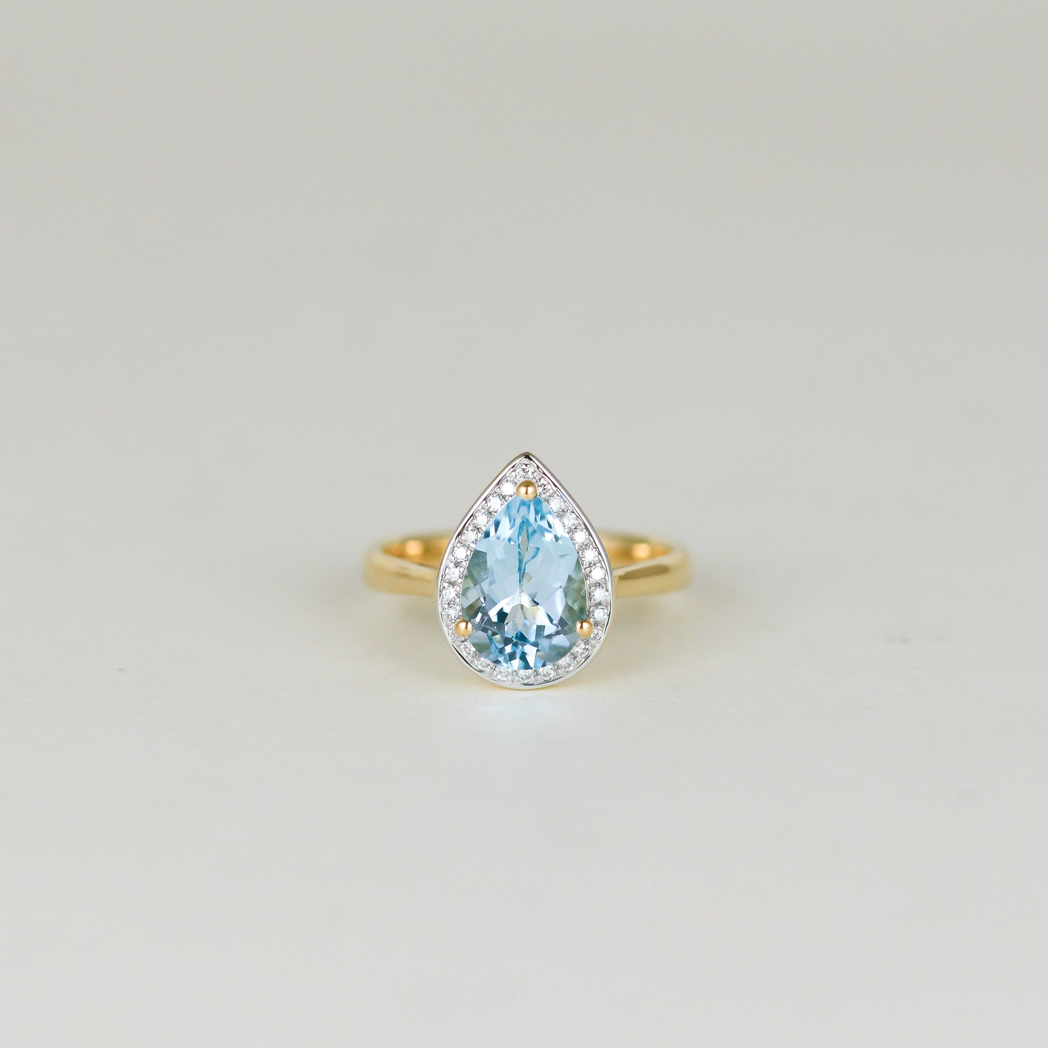 9ct Yellow Gold 2.46ct Pear Cut Blue Topaz and Diamond Dress Ring