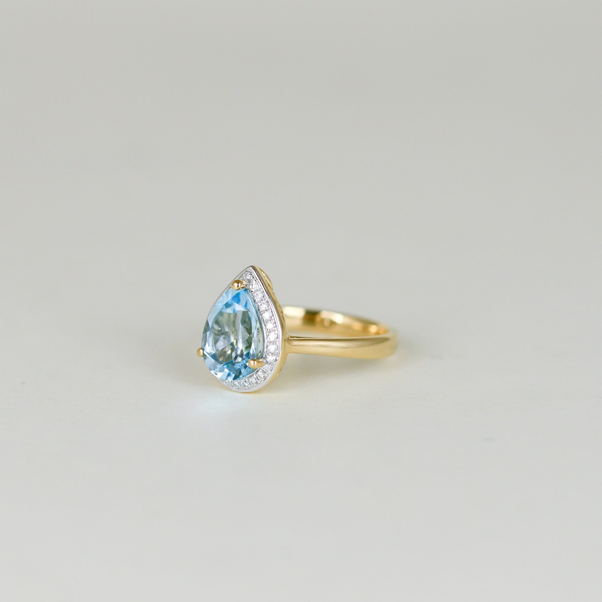 9ct Yellow Gold 2.46ct Pear Cut Blue Topaz and Diamond Dress Ring
