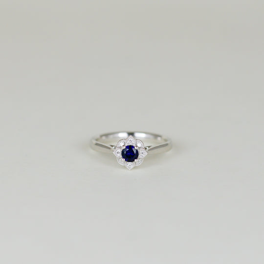 Platinum 0.30ct Round Sapphire and Diamond Cluster Ring