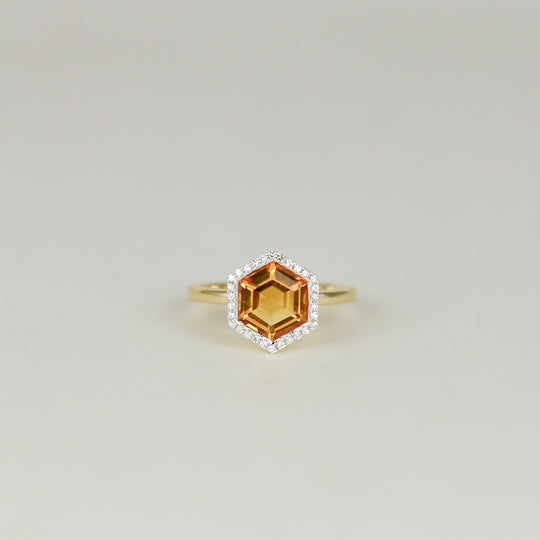 9ct Yellow Gold 2.11ct Hexagon Citrine and Diamond Dress Ring