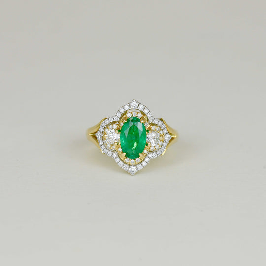 18ct Yellow and White Gold 1.23ct Emerald and Diamond Ring