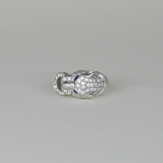 18ct White Gold Diamond and Sapphire Panther Ring