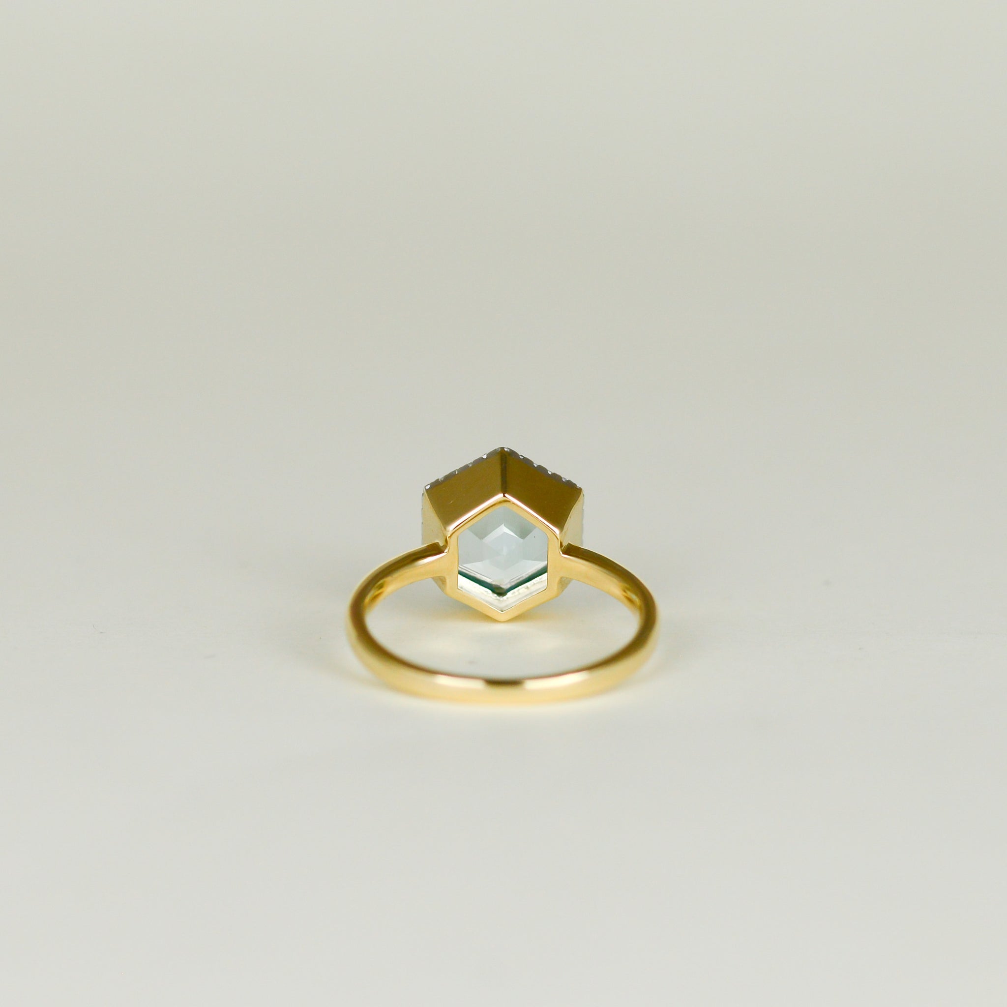 9ct Yellow Gold 2.64ct Hexagon Blue Topaz and Diamond Dress Ring