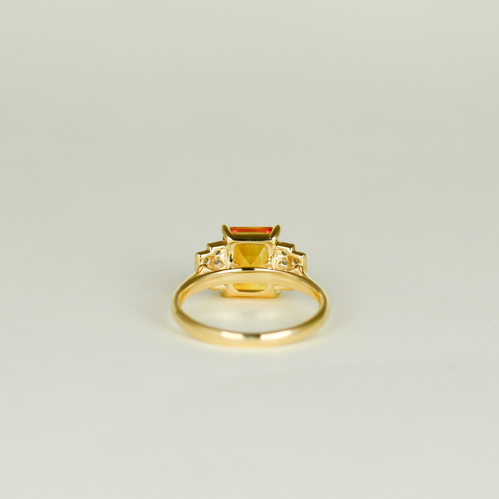 9ct Yellow 2.37ct Emerald Cut Citrine and Diamond Art Deco Ring