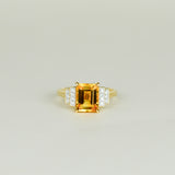 9ct Yellow 2.37ct Emerald Cut Citrine and Diamond Art Deco Ring