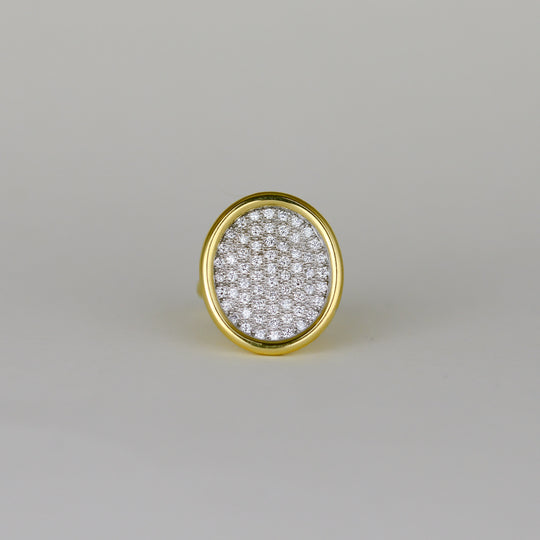 18ct Yellow & White Gold 1.18ct Round Diamond Oval Panel Dress Ring