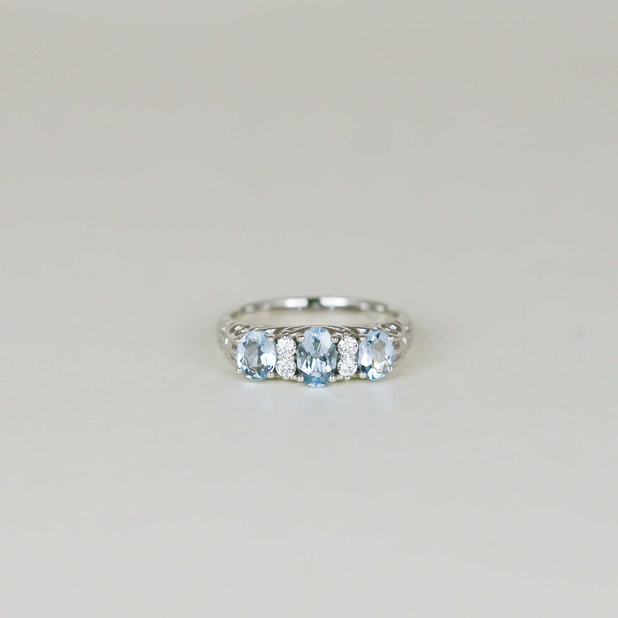Platinum 1.02ct Oval Aquamarine and Diamond Dress Ring