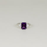 9ct White Gold 2.29ct Emerald Cut Amethyst and Diamond Dress Ring