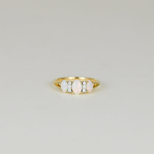 9ct Yellow Gold 0.67ct Oval Opal and Diamond Dress Ring