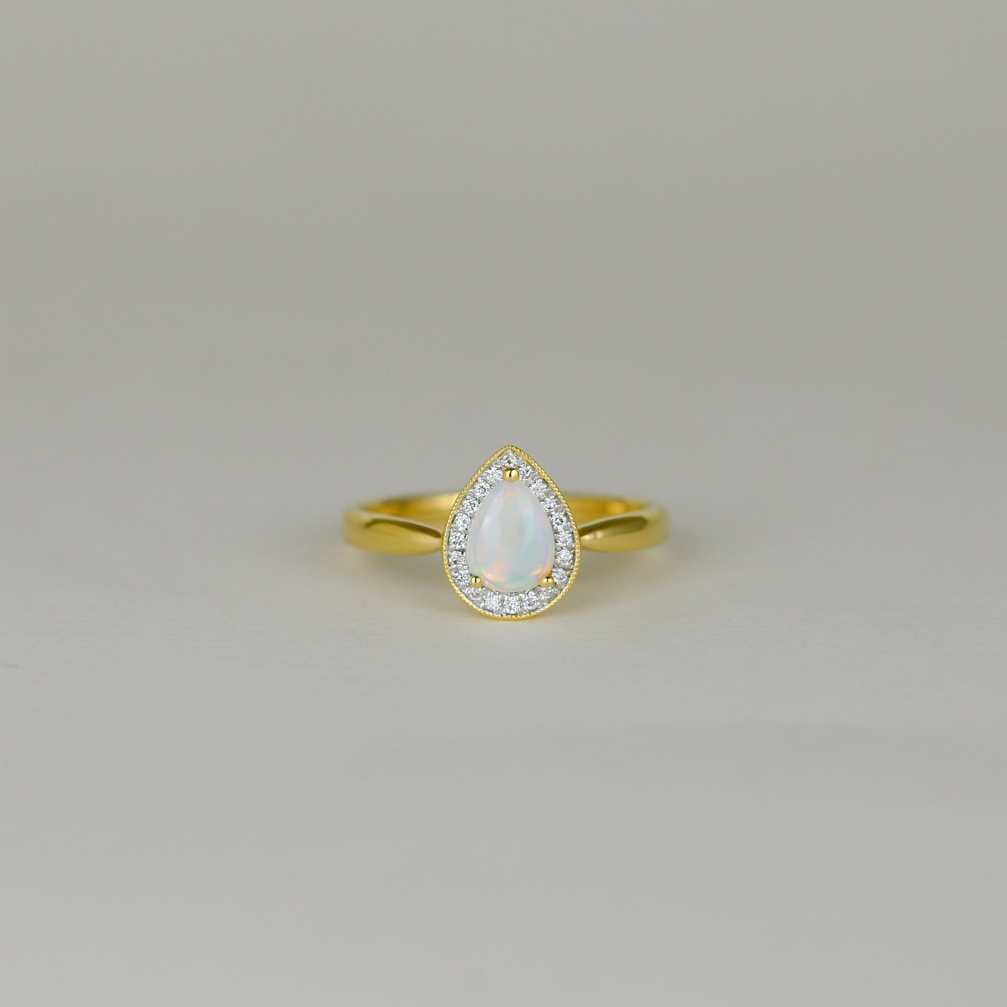 18ct Yellow Gold 0.34ct Pear Opal and Diamond Dress Ring