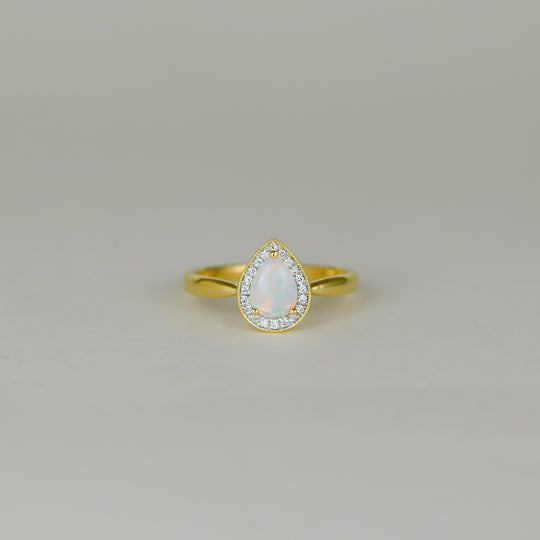 18ct Yellow Gold 0.34ct Pear Opal and Diamond Dress Ring