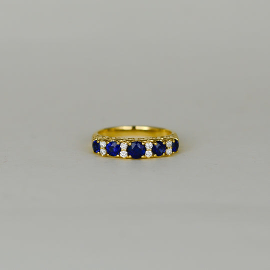 18ct Yellow Gold 0.94ct Round Sapphire and Diamond Dress Ring