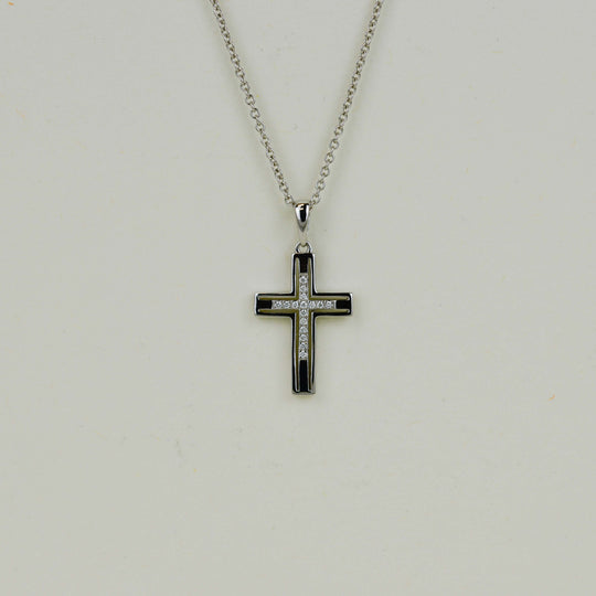 18ct White Gold 0.05ct Round Brilliant Diamond Cross Pendant