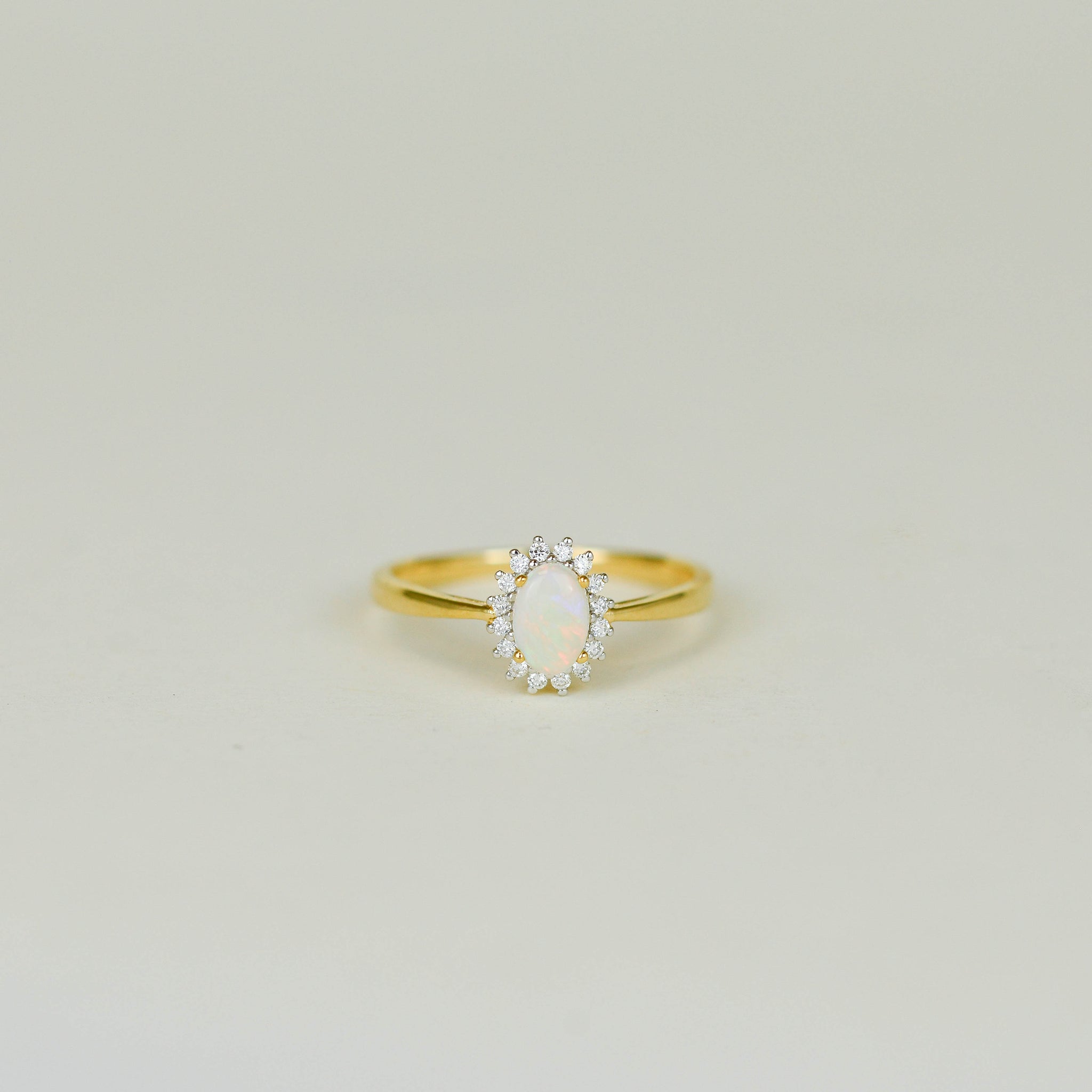 18ct Yellow Gold 0.31ct Oval Opal and Diamond Cluster Ring