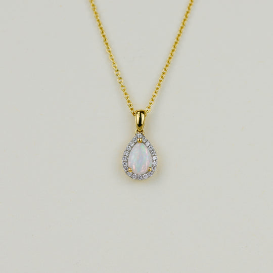 18ct Yellow Gold 0.32ct Pear Cut Opal and Diamond Pendant
