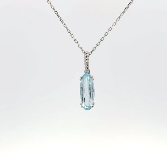 9ct White Gold 2.16ct Elongated Oval Blue Topaz Pendant