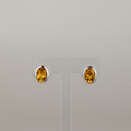 9ct White Gold 2.35ct Oval Citrine Earrings