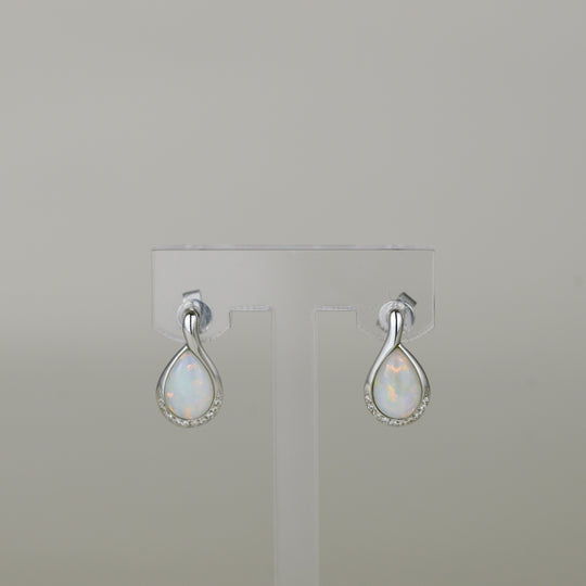 9ct White Gold 1.49ct Pear Opal and Diamond Stud Earrings