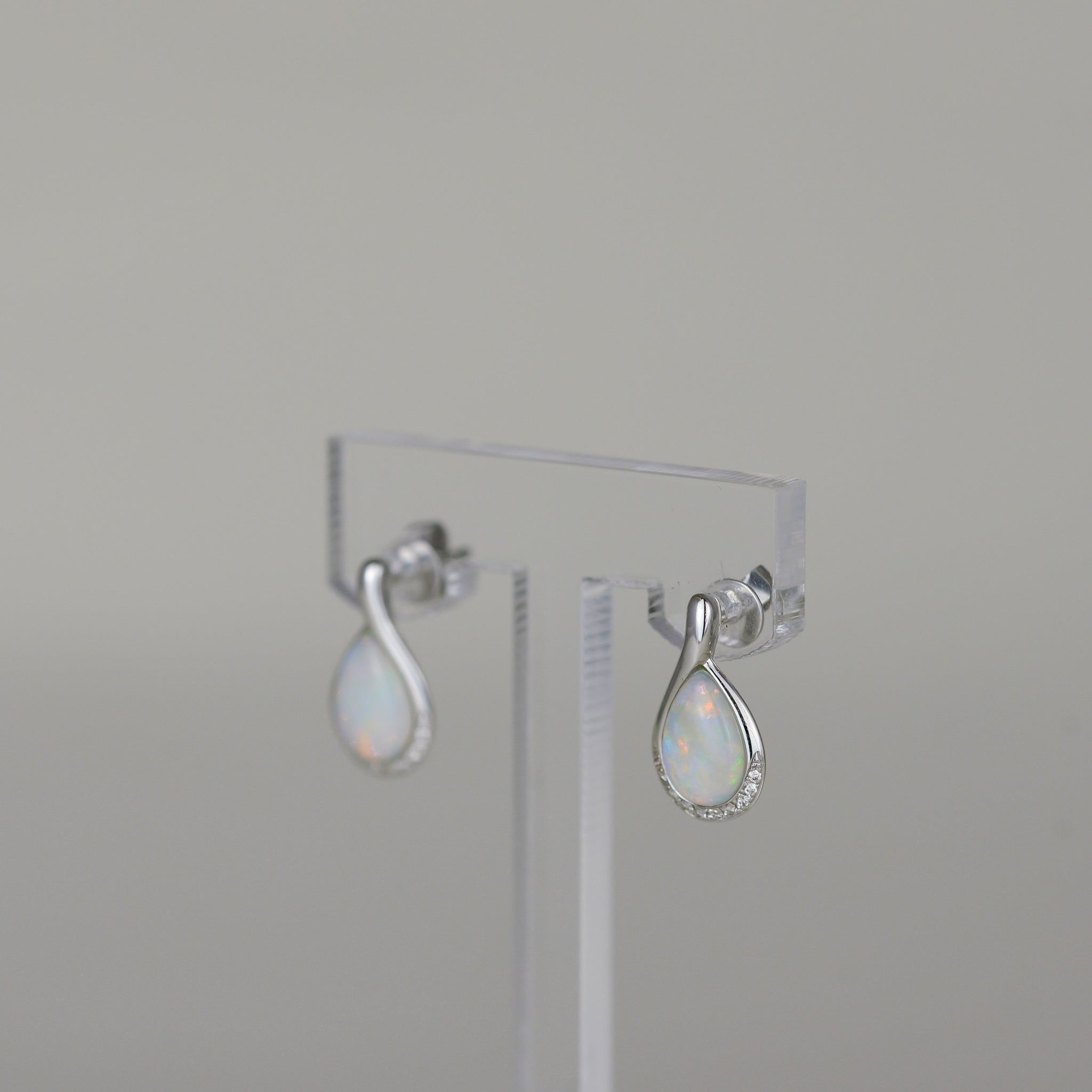 9ct White Gold 1.49ct Pear Opal and Diamond Stud Earrings