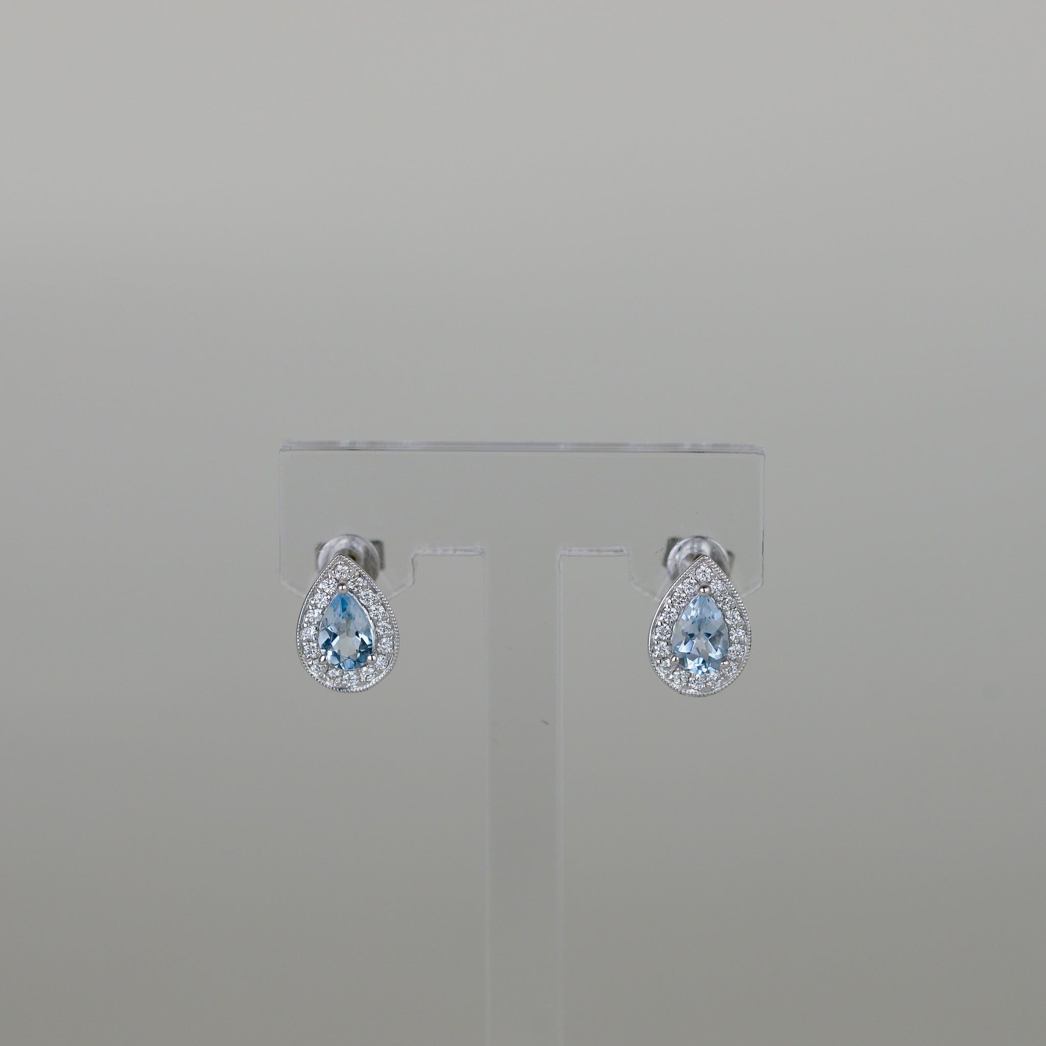 18ct White Gold 0.67ct Pear Aquamarine and Diamond Stud Earrings