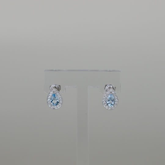 18ct White Gold 0.67ct Pear Aquamarine and Diamond Stud Earrings