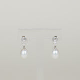 18ct White Gold Oval Freshwater Pearl and Diamond Drop Earrings