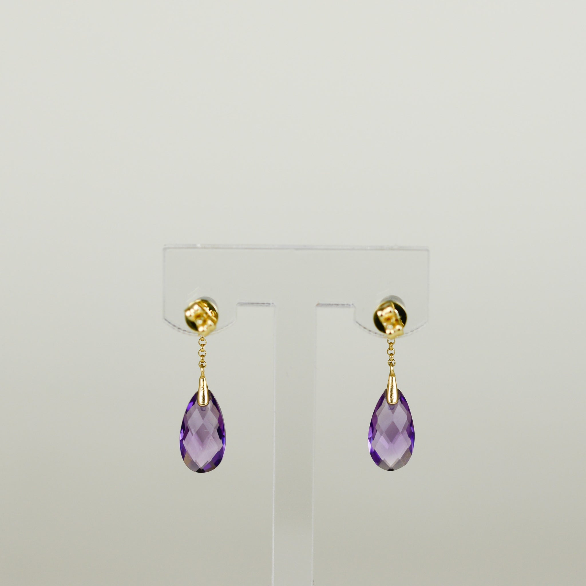 9ct Yellow Gold 3.22ct Oval Briolette Amethyst and Pearl Drop Earrings