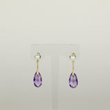 9ct Yellow Gold 3.22ct Oval Briolette Amethyst and Pearl Drop Earrings