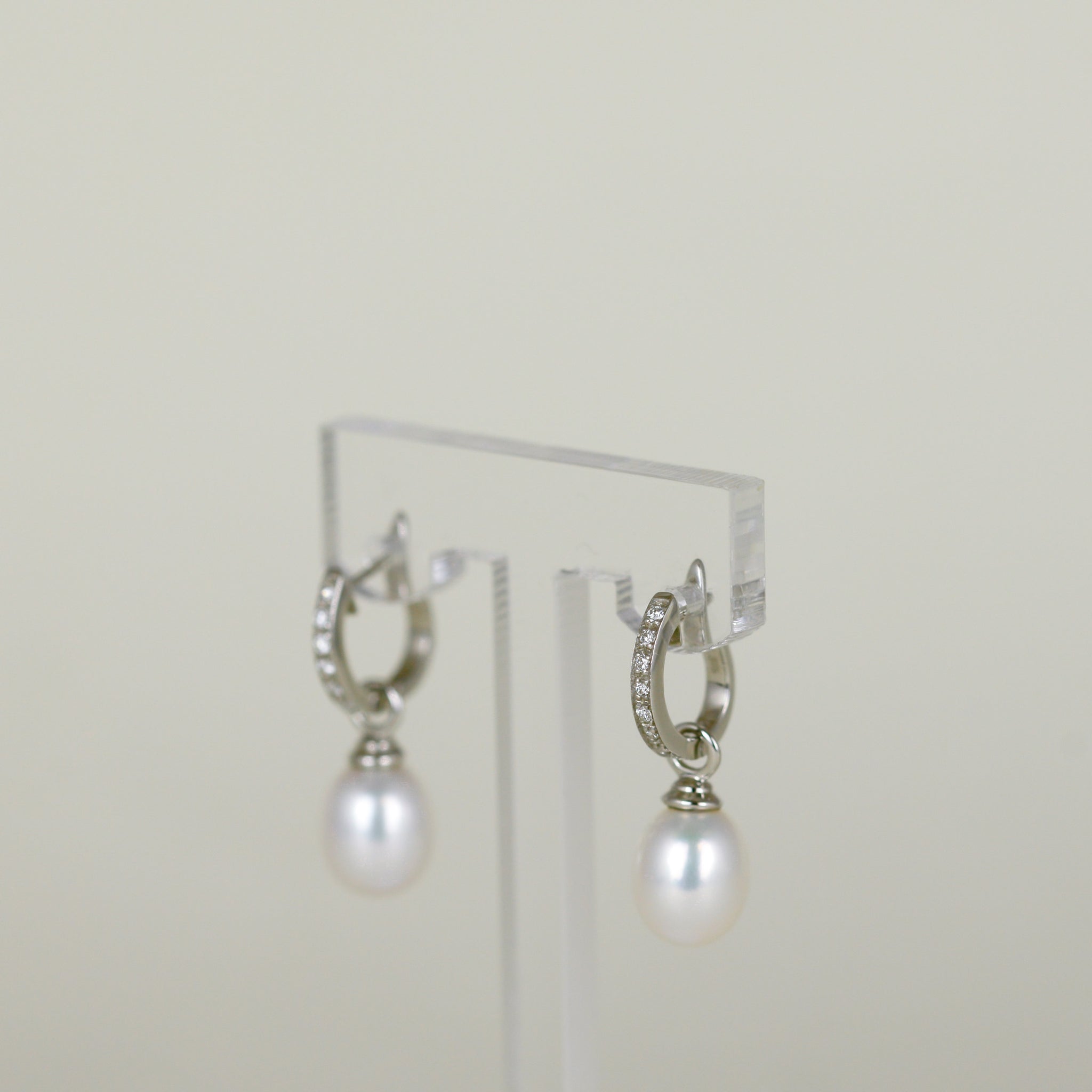 9ct White Gold Convertible Freshwater Pearl and Diamond Hoop Earrings