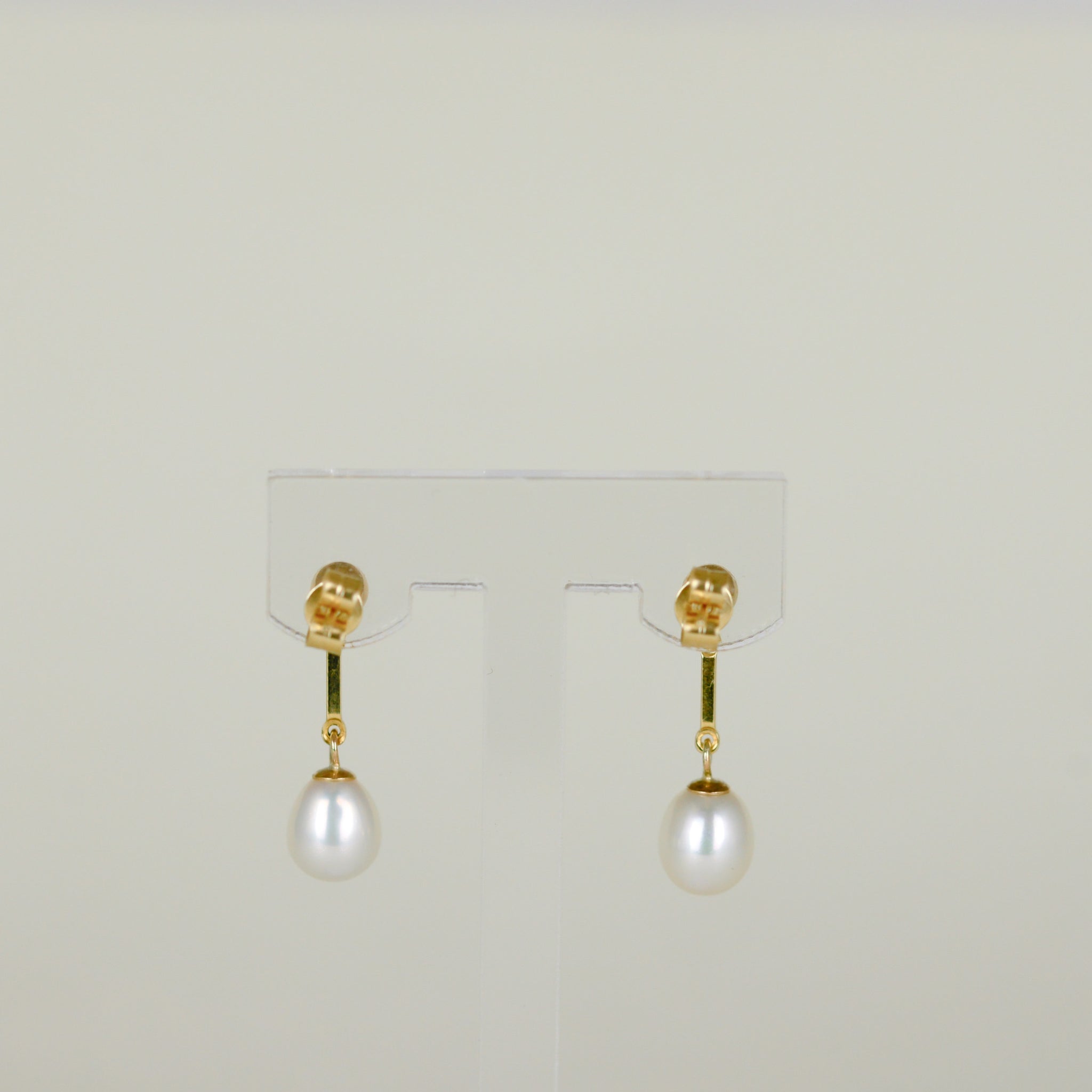 9ct Yellow Gold Oval Freshwater Pearl Drop Bar Earrings