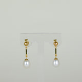 9ct Yellow Gold Oval Freshwater Pearl Drop Bar Earrings