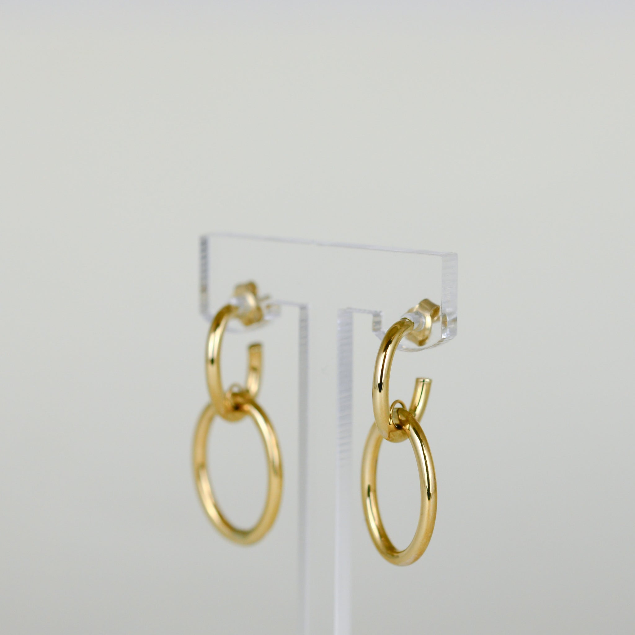 9ct Yellow Gold Double Hoop Drop Earrings