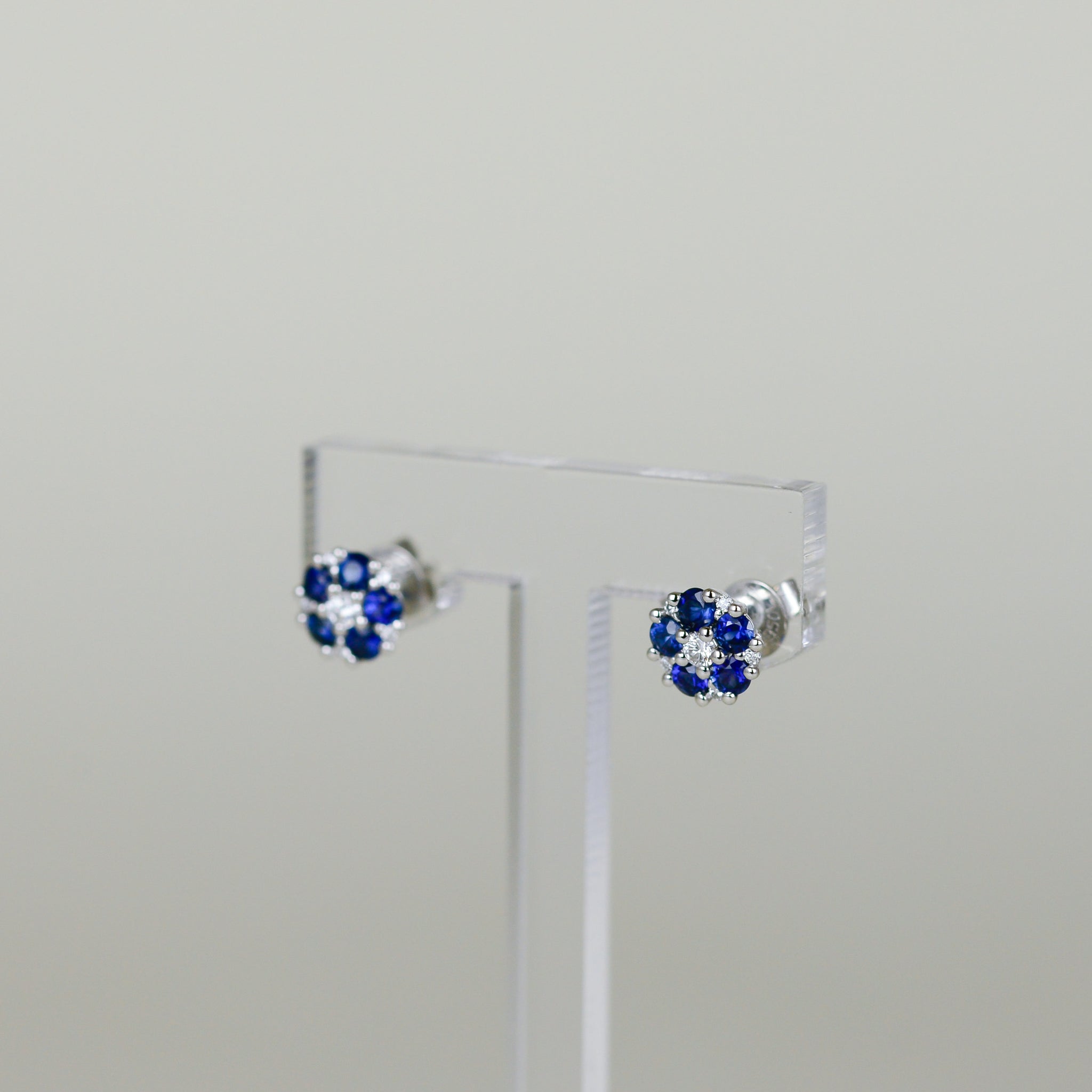 Platinum 0.81ct Round Sapphire and Diamond Stud Earrings